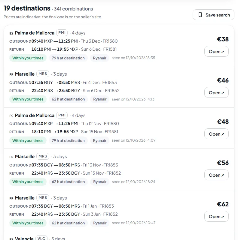 All combinations in a single list