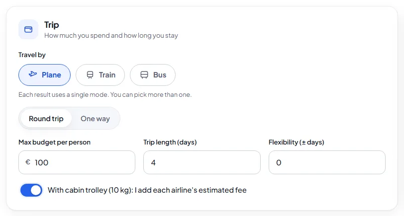 Switch to include the cabin trolley in the price